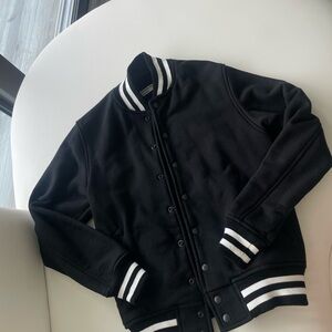 American Apparel Black Oversized Bomber Jacket with Striped Collar worn once